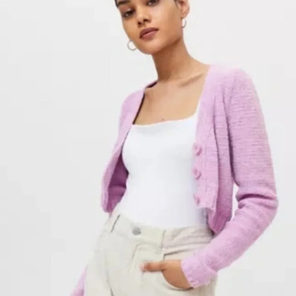 Urban Outfitters Dina Plush Soft Knit Cardigan Violet Purple Sz Medium - Picture 5 of 9